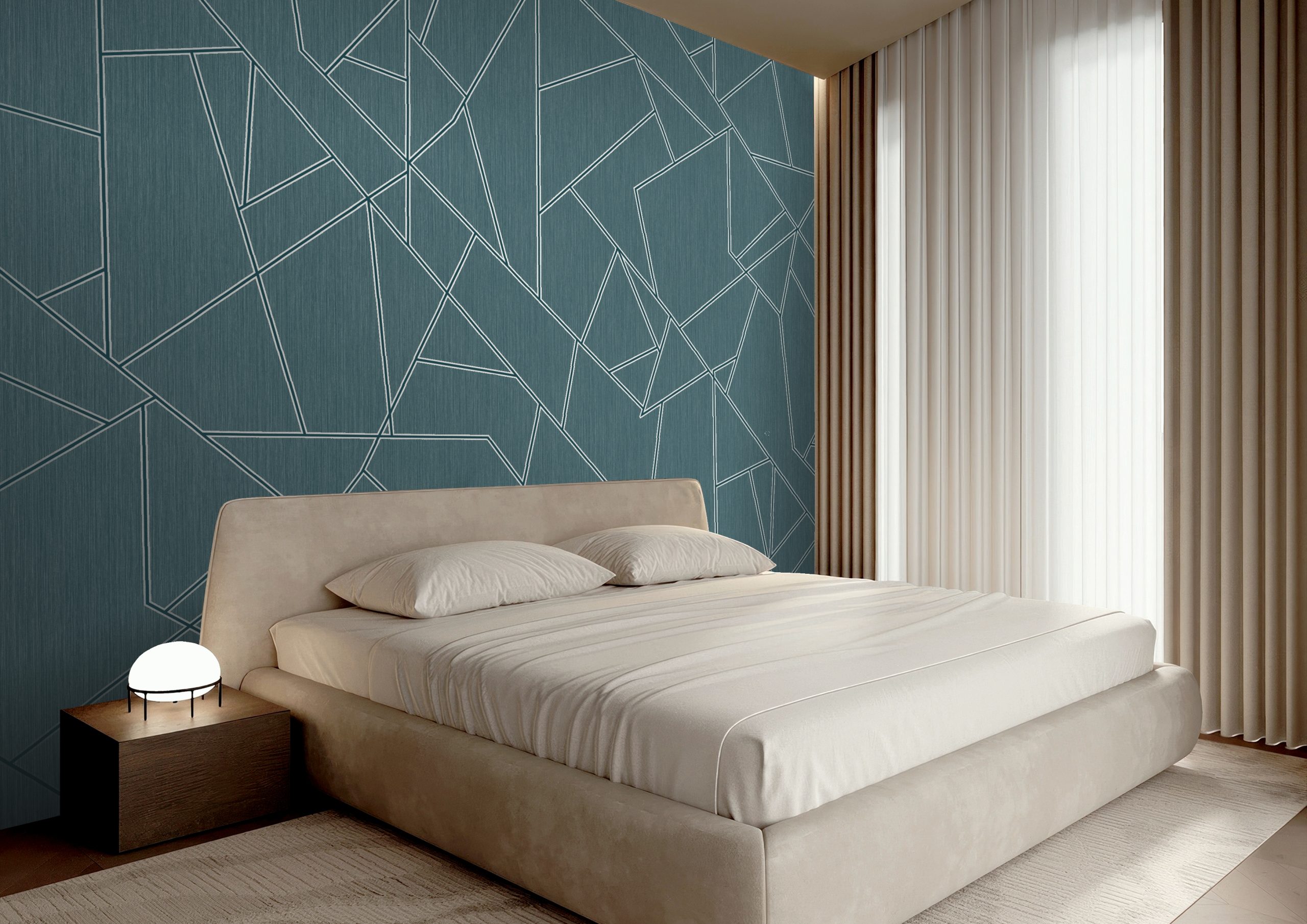 Interraze wallcovering shown in a refined bedroom